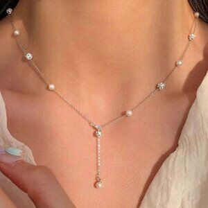 Starry Sky Necklace With Faux Pearl And Rhinestones